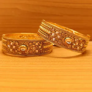 POLKI & KUNDAN LOOK GOLD PLATED OPENABLE BANGLES