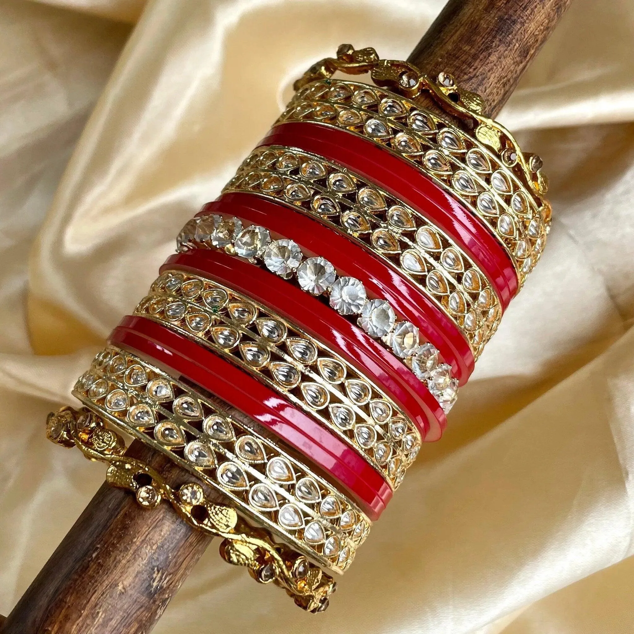 Punjabi Bridal Chuda, Kundan Bridal Chura CZ AD Stone Kada Bridal Chura Set