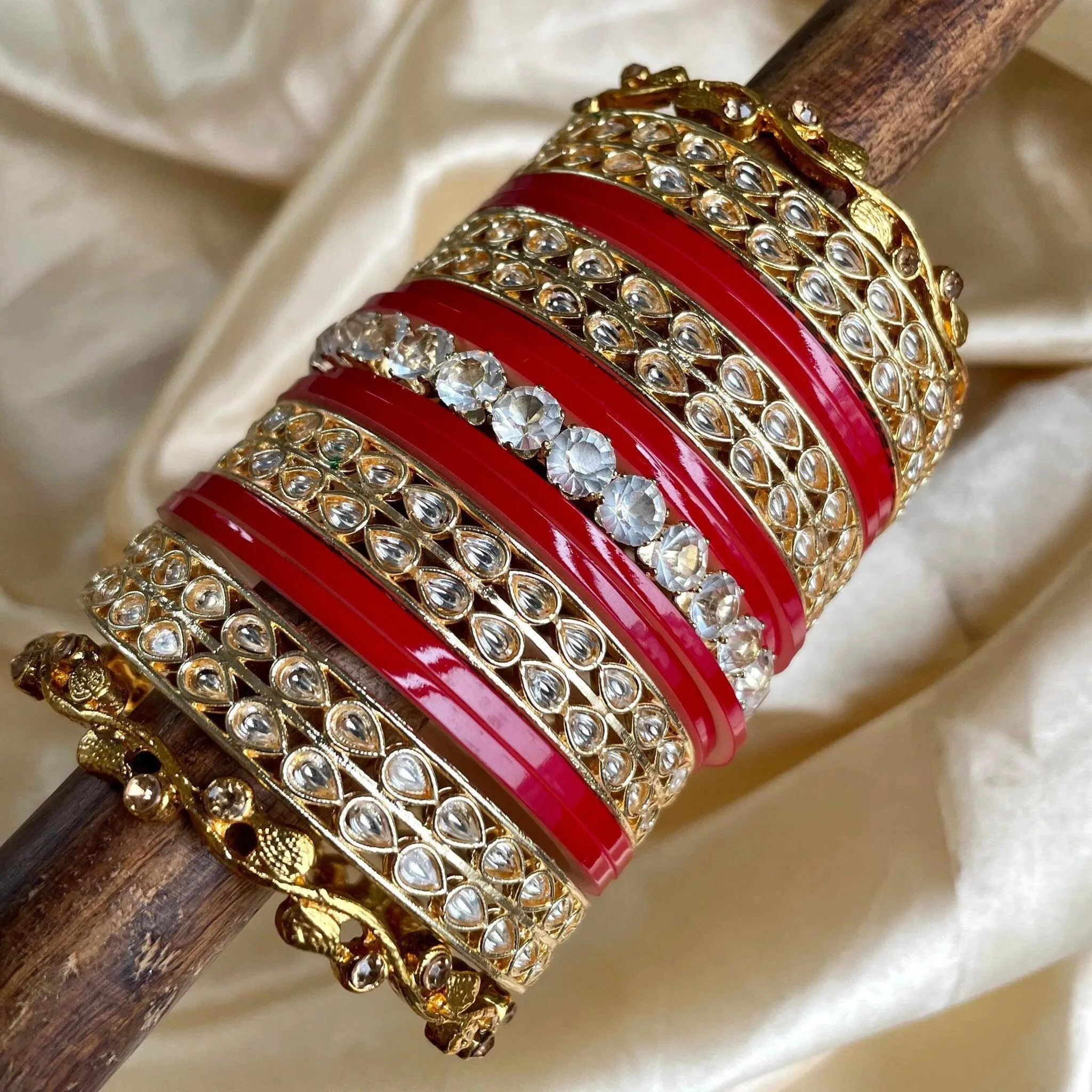 Punjabi Bridal Chuda, Kundan Bridal Chura CZ AD Stone Kada Bridal Chura Set