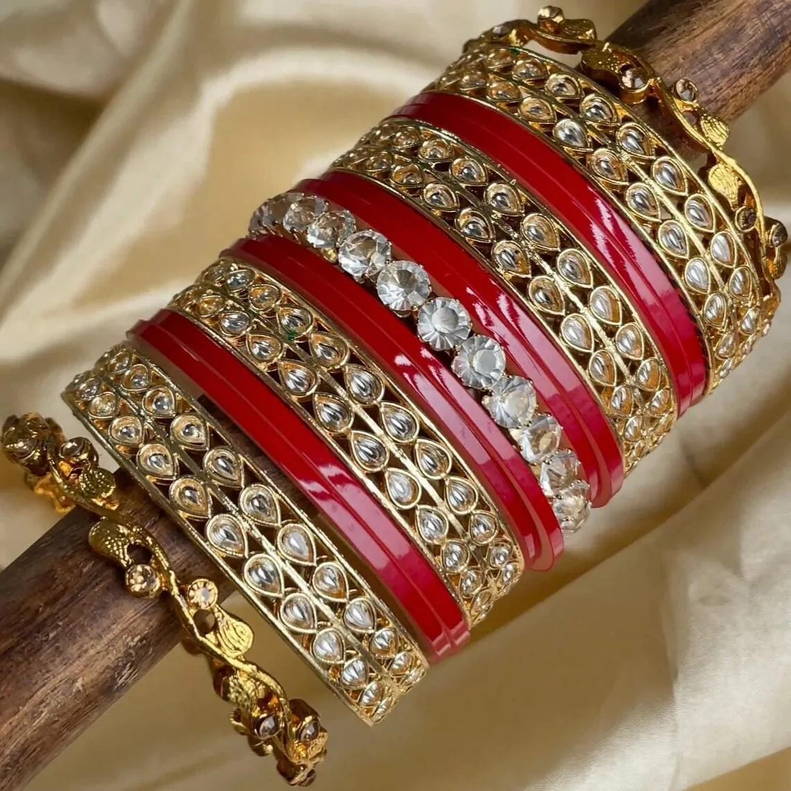 Punjabi Bridal Chuda, Kundan Bridal Chura CZ AD Stone Kada Bridal Chura Set