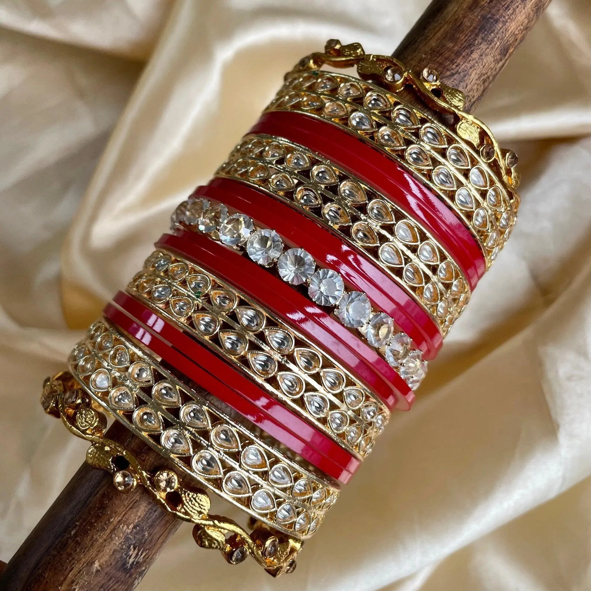 Punjabi Bridal Chuda, Kundan Bridal Chura CZ AD Stone Kada Bridal Chura Set