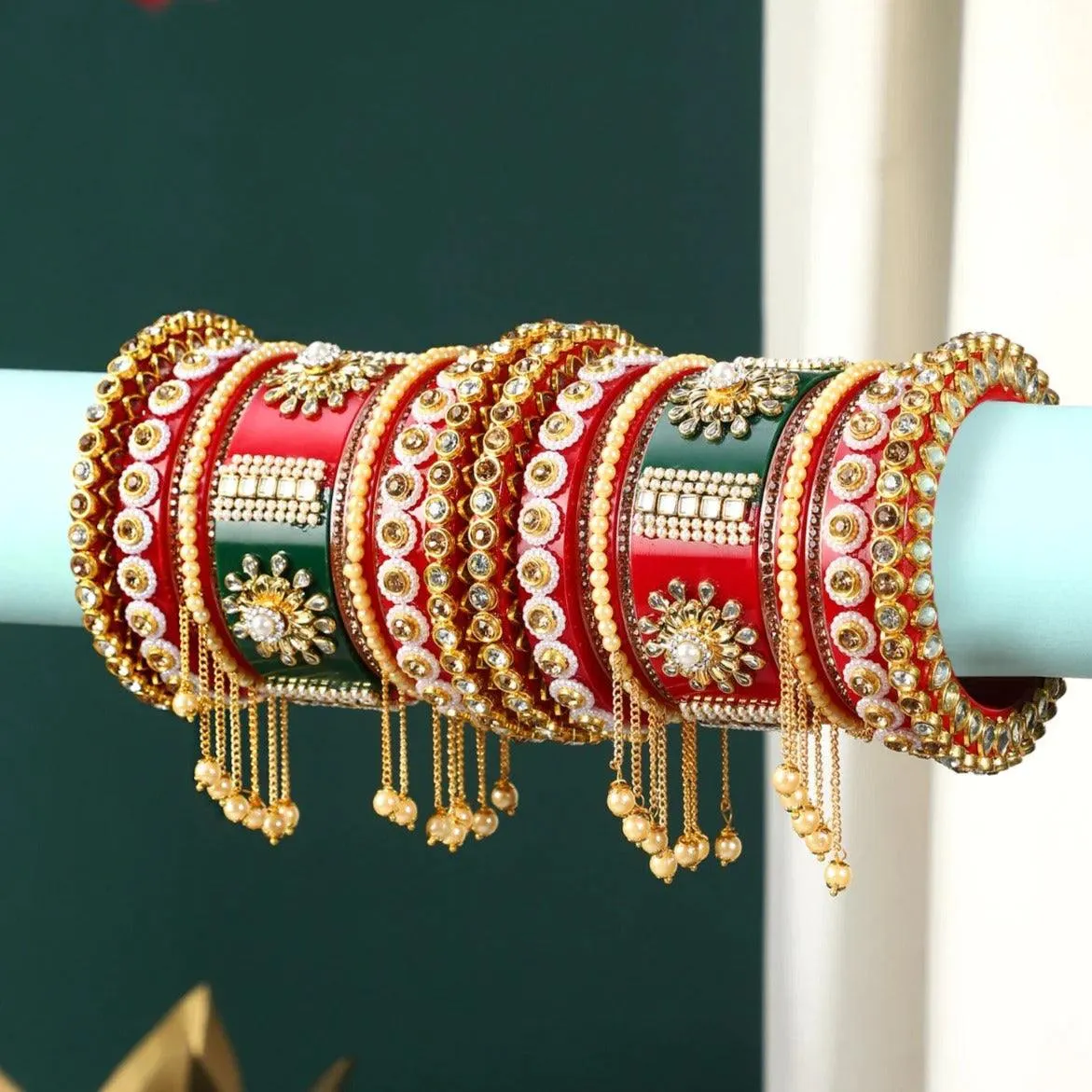 Rajasthani Bridal Chuda with Latkans, Traditional Rajwadi Bangle Set