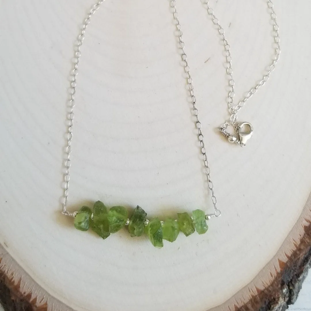 Raw Peridot Gemstone Bar Necklace