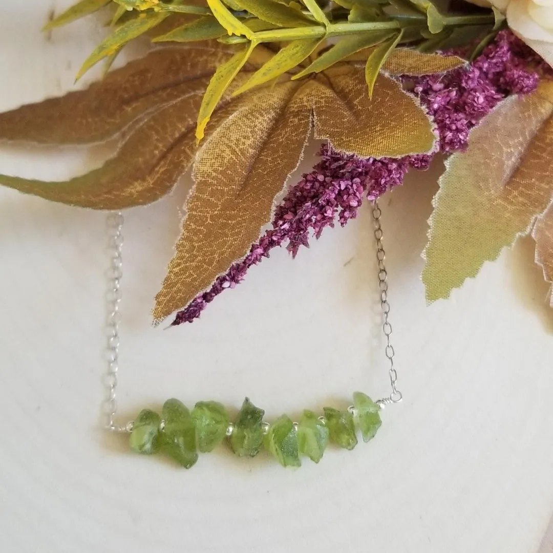 Raw Peridot Gemstone Bar Necklace