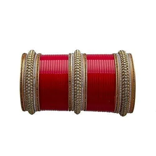 Red and Golden Color With White Pearls, Golden and Silver Stones. Designer Chura Bridal Dulhan Punjabi Choora Fashion Jewellery Chuda Set