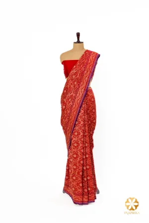 Red handwoven Jamdani Cotton Silk Saree
