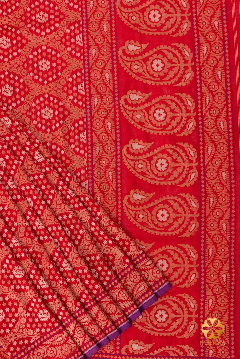 Red handwoven Jamdani Cotton Silk Saree