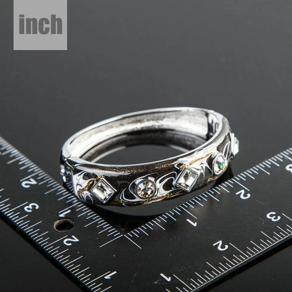 Rhodium Plated Black Artistic Cuff Bangle