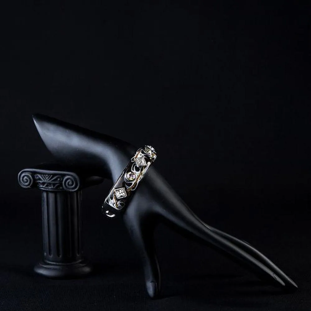 Rhodium Plated Black Artistic Cuff Bangle