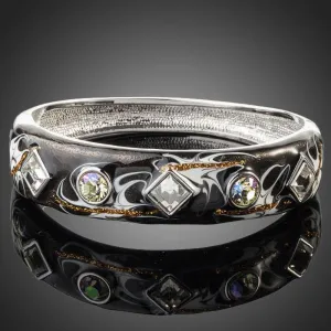 Rhodium Plated Black Artistic Cuff Bangle