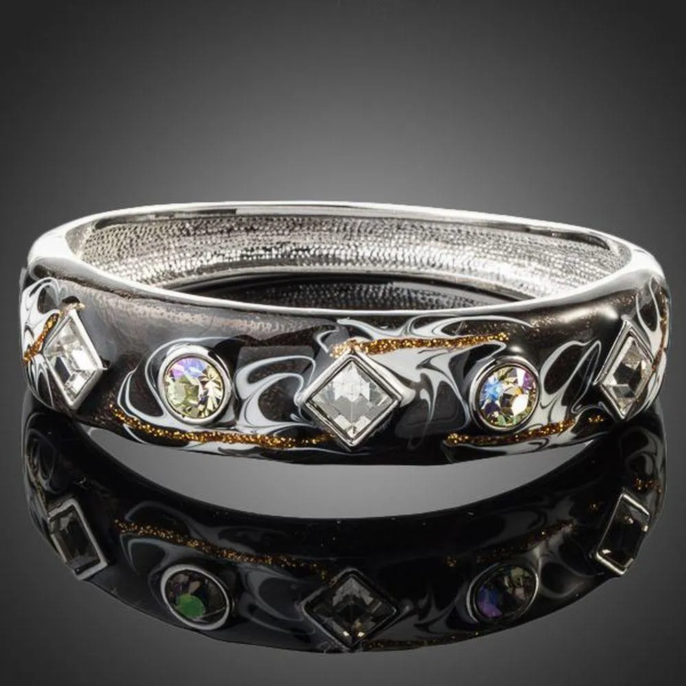 Rhodium Plated Black Artistic Cuff Bangle