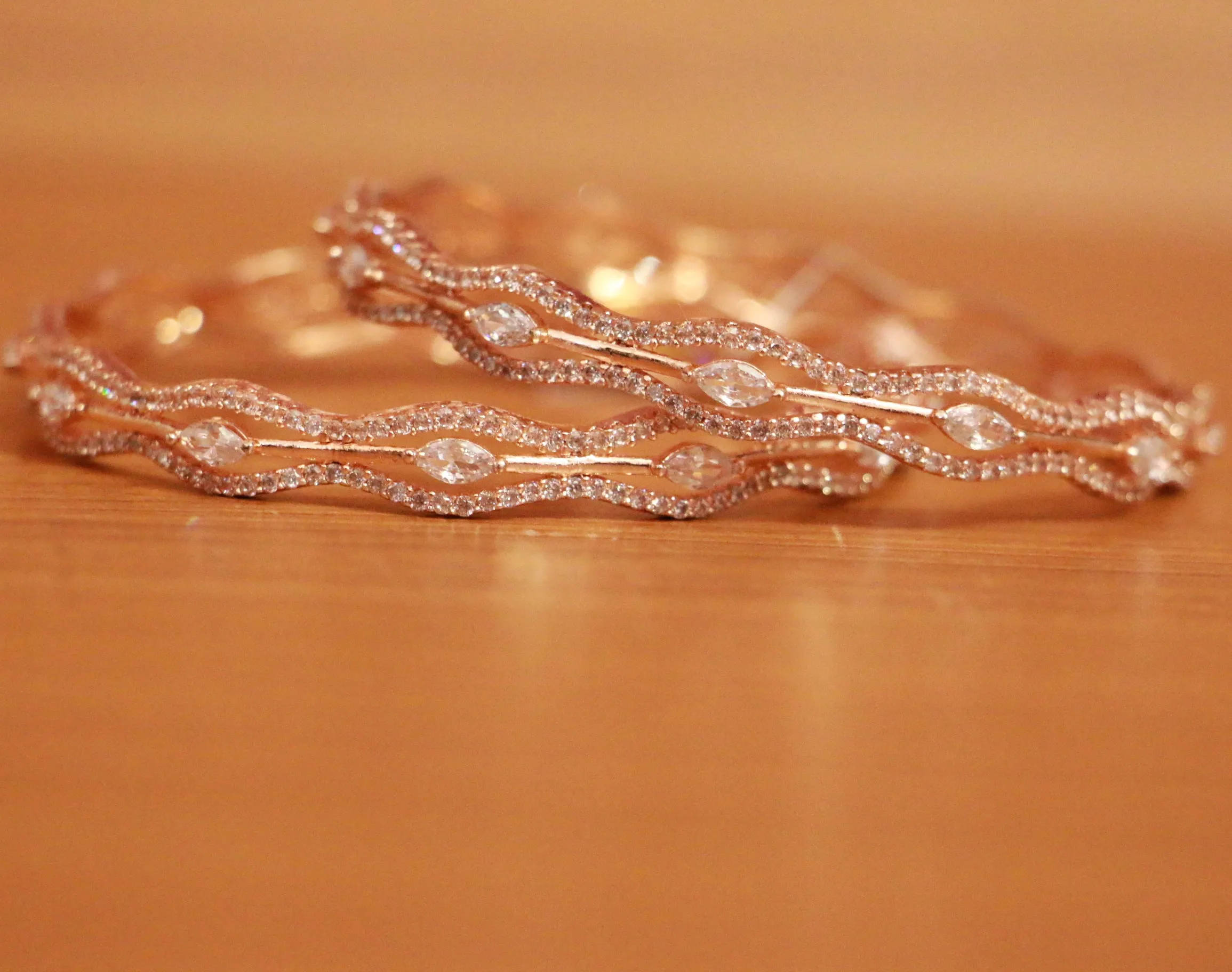 ROSE GOLD DIAMOND LOOK CZ STUDDED BANGLES