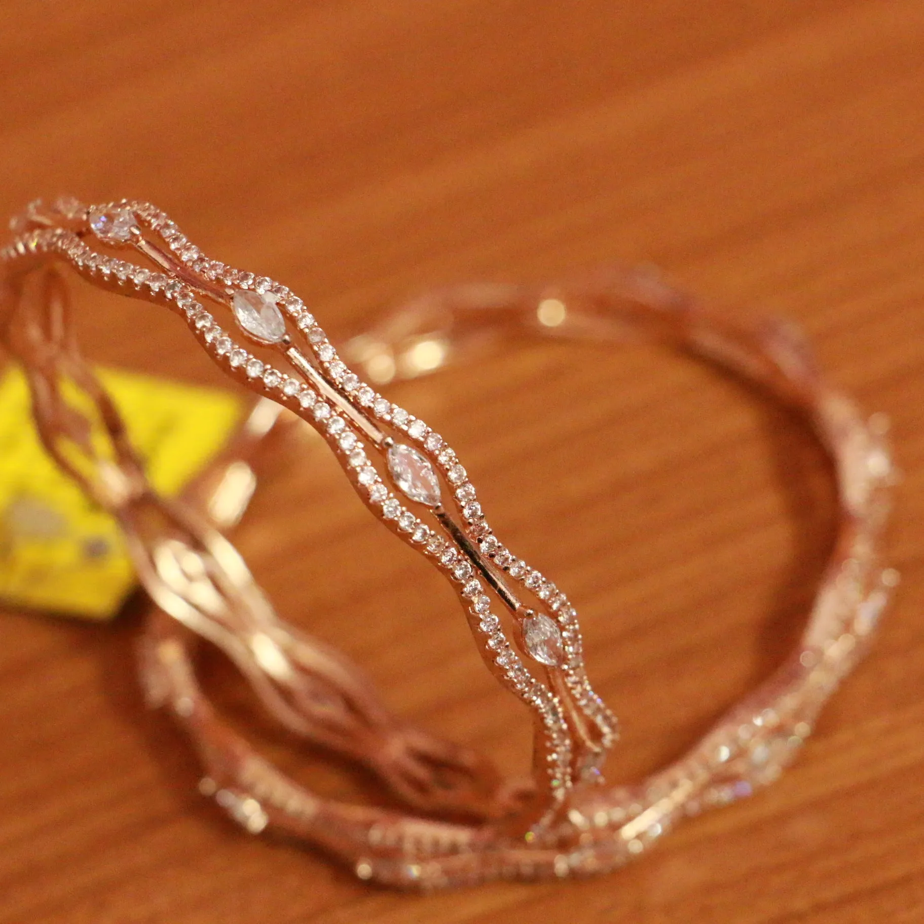 ROSE GOLD DIAMOND LOOK CZ STUDDED BANGLES