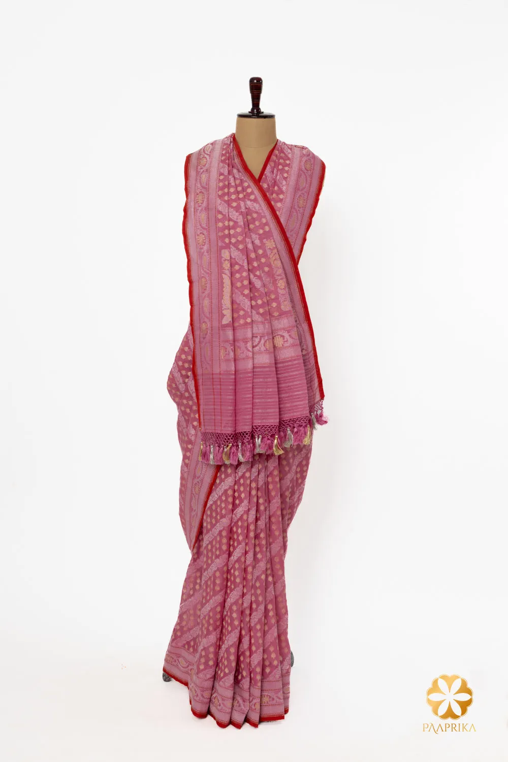 Rose  Handwoven Jamdani Cotton Silk Saree
