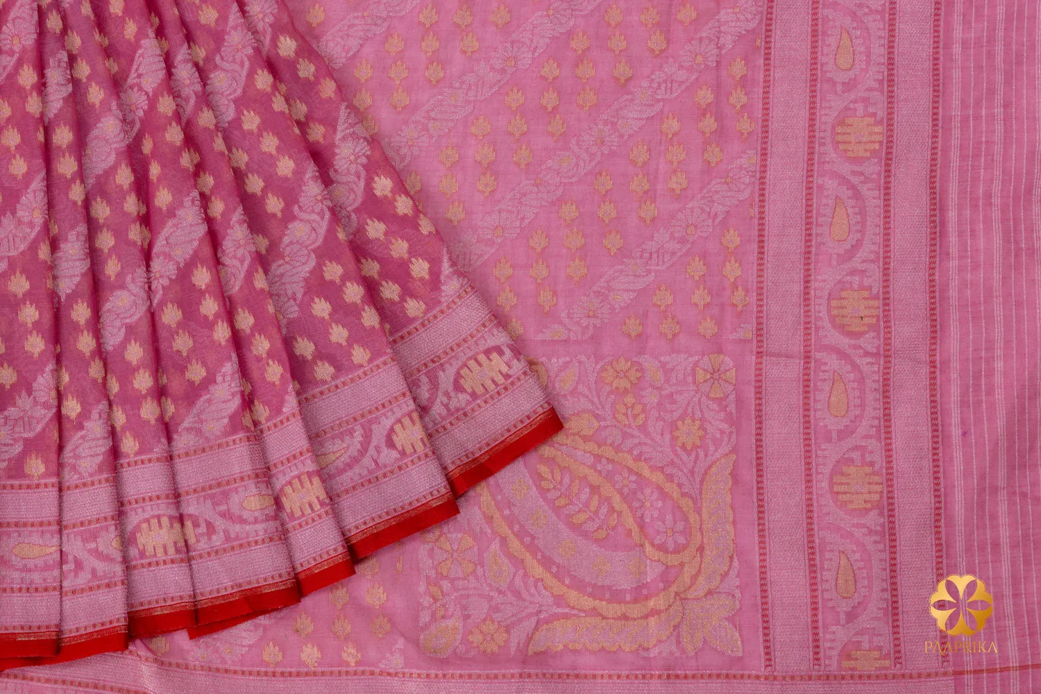 Rose  Handwoven Jamdani Cotton Silk Saree
