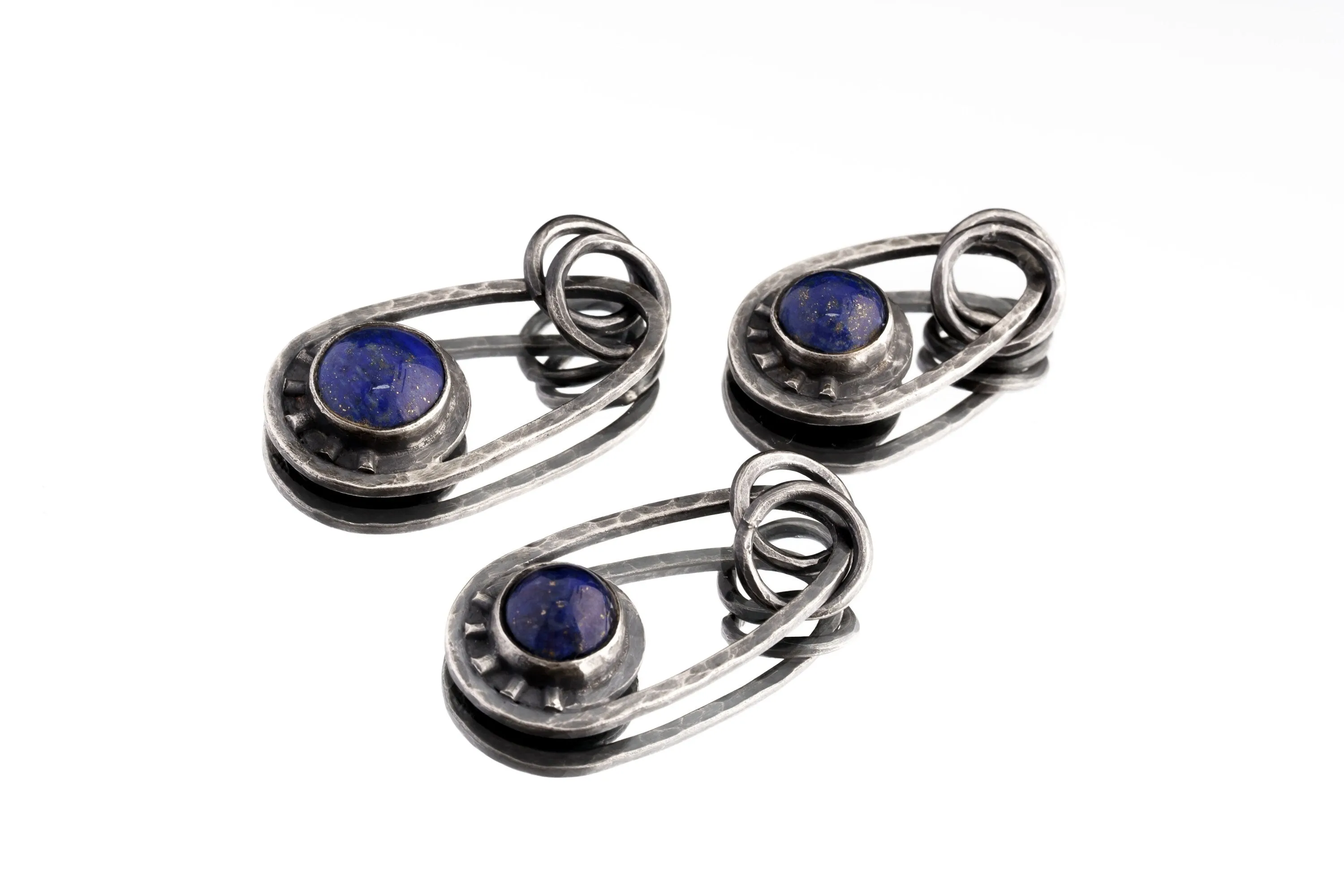 Round Lapis Lazuli Cab - Solid Oxidised Textured Sterling Silver - Rustick Boho Oval Sun/ Moon - Pendant Crystal Necklace