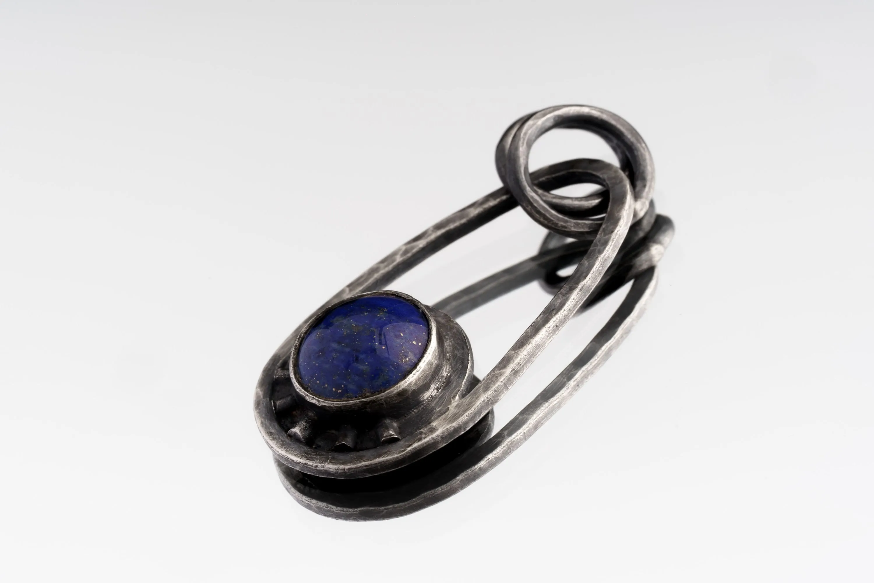 Round Lapis Lazuli Cab - Solid Oxidised Textured Sterling Silver - Rustick Boho Oval Sun/ Moon - Pendant Crystal Necklace