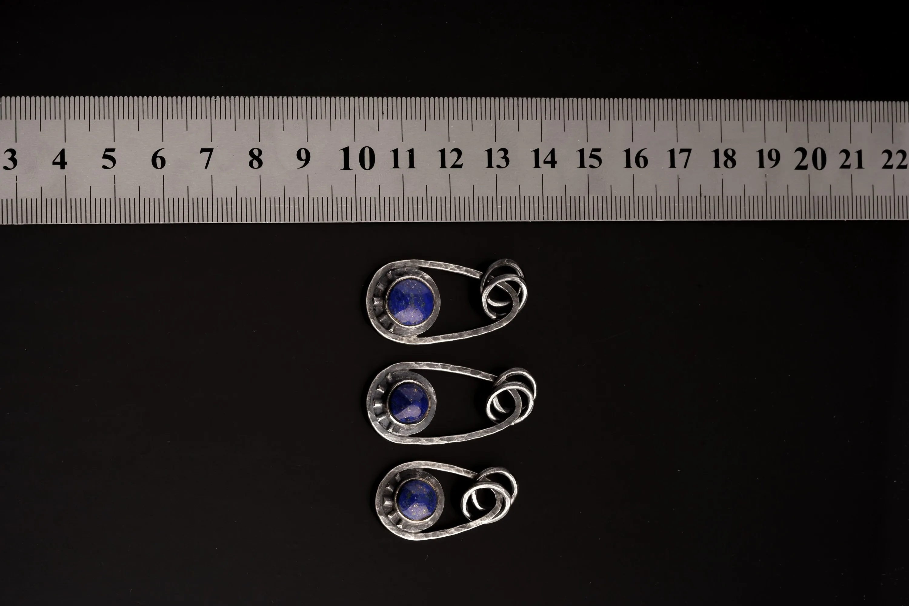 Round Lapis Lazuli Cab - Solid Oxidised Textured Sterling Silver - Rustick Boho Oval Sun/ Moon - Pendant Crystal Necklace