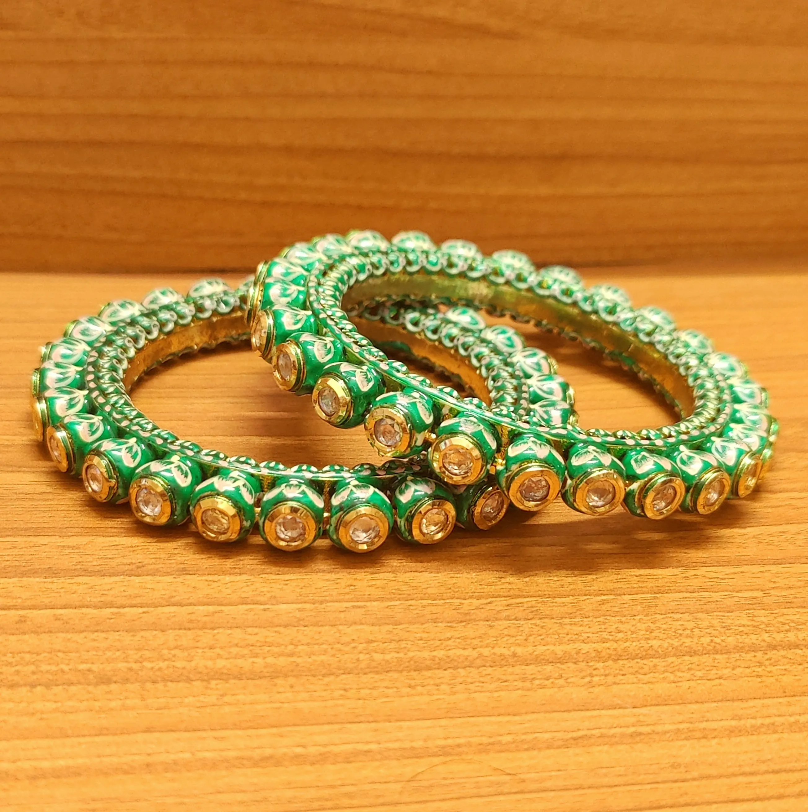 ROYAL GREEN KUNDAN MEENAKARI RAJWADI BANGLES