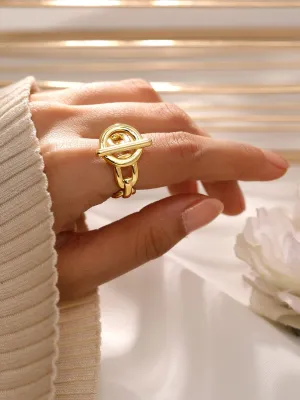 Rubans Voguish 18K Gold-Plated Adjustable Chain-Link Statement Ring