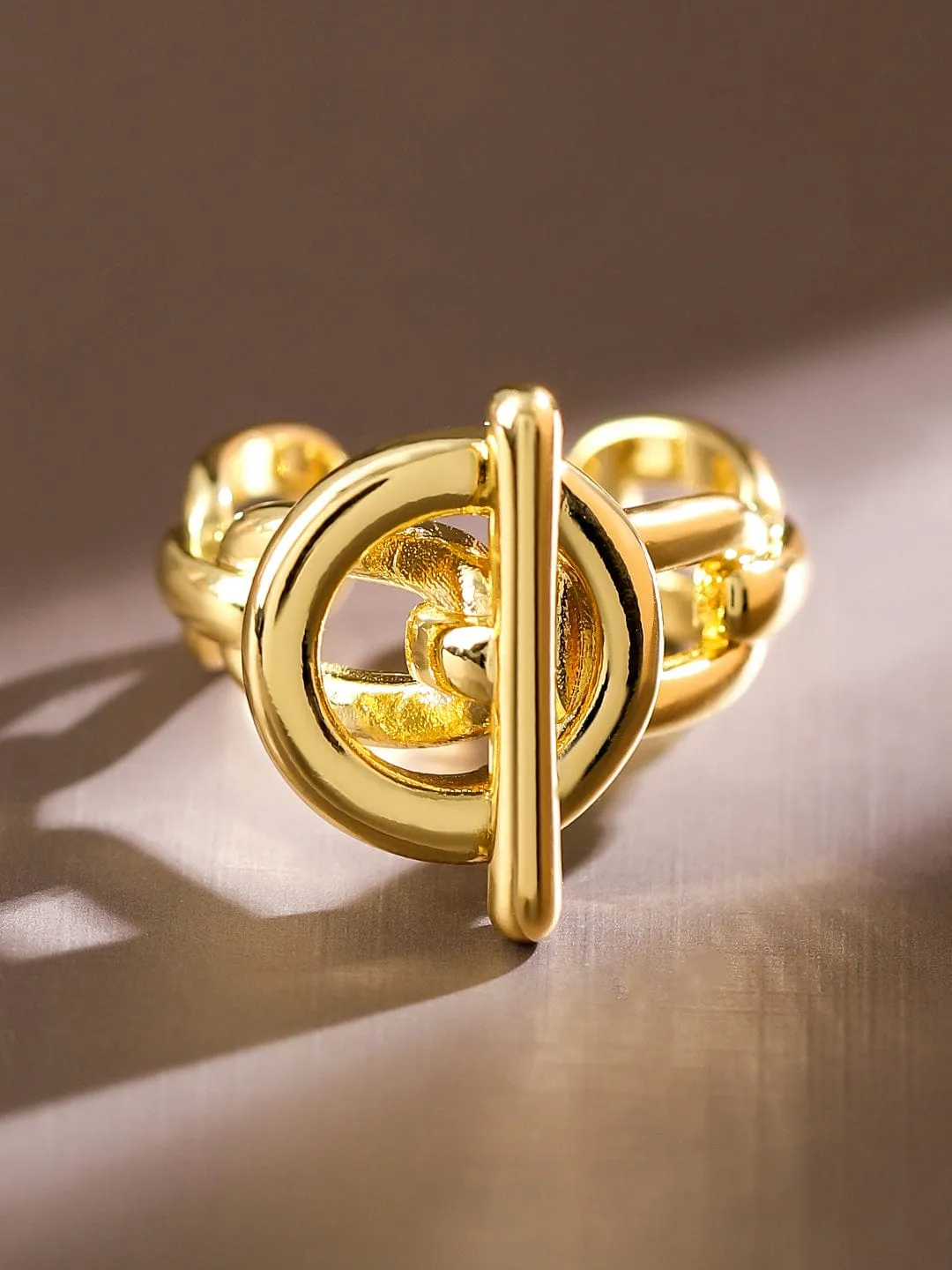 Rubans Voguish 18K Gold-Plated Adjustable Chain-Link Statement Ring