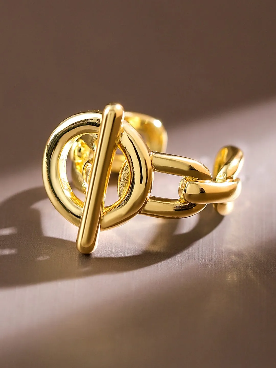 Rubans Voguish 18K Gold-Plated Adjustable Chain-Link Statement Ring