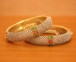 RUBY & EMERALD LOOK CZ STUDDED BANGLES