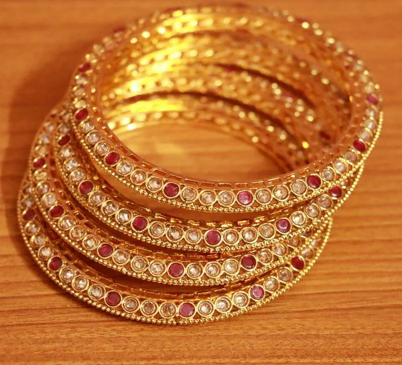 RUBY & POLKI STUDDED GOLD PLATED BANGLES