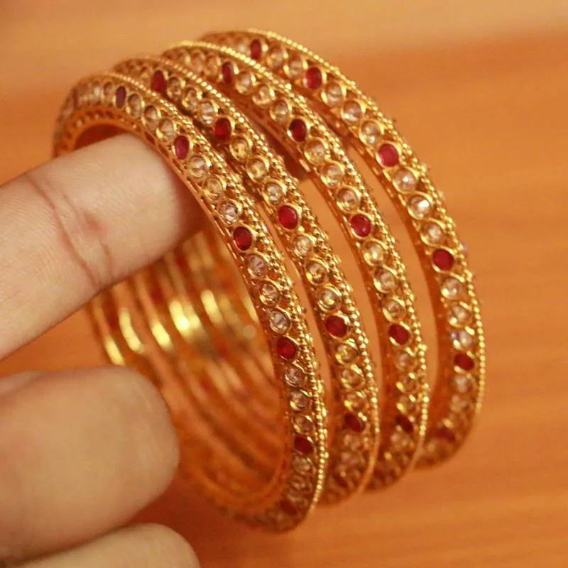 RUBY & POLKI STUDDED GOLD PLATED BANGLES