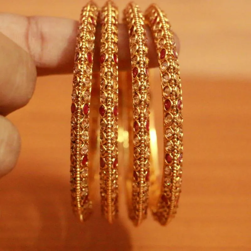 RUBY & POLKI STUDDED GOLD PLATED BANGLES