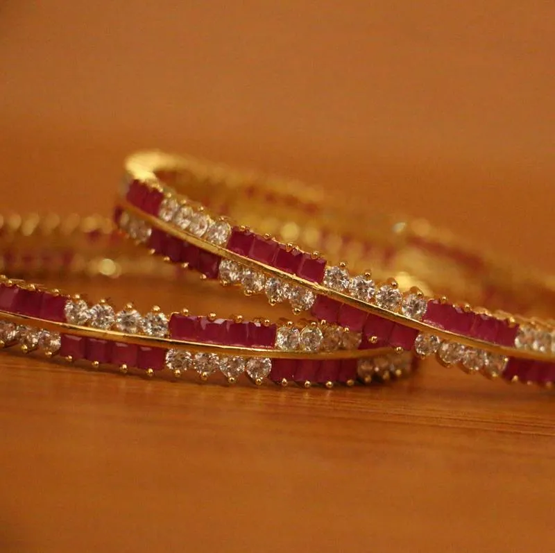 Ruby Diamond Look Gold Plated Bangles