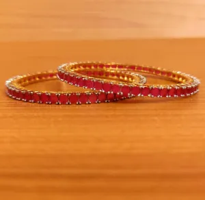 RUBY LOOK GOLD PLATED SINGLE LINE BANGLES