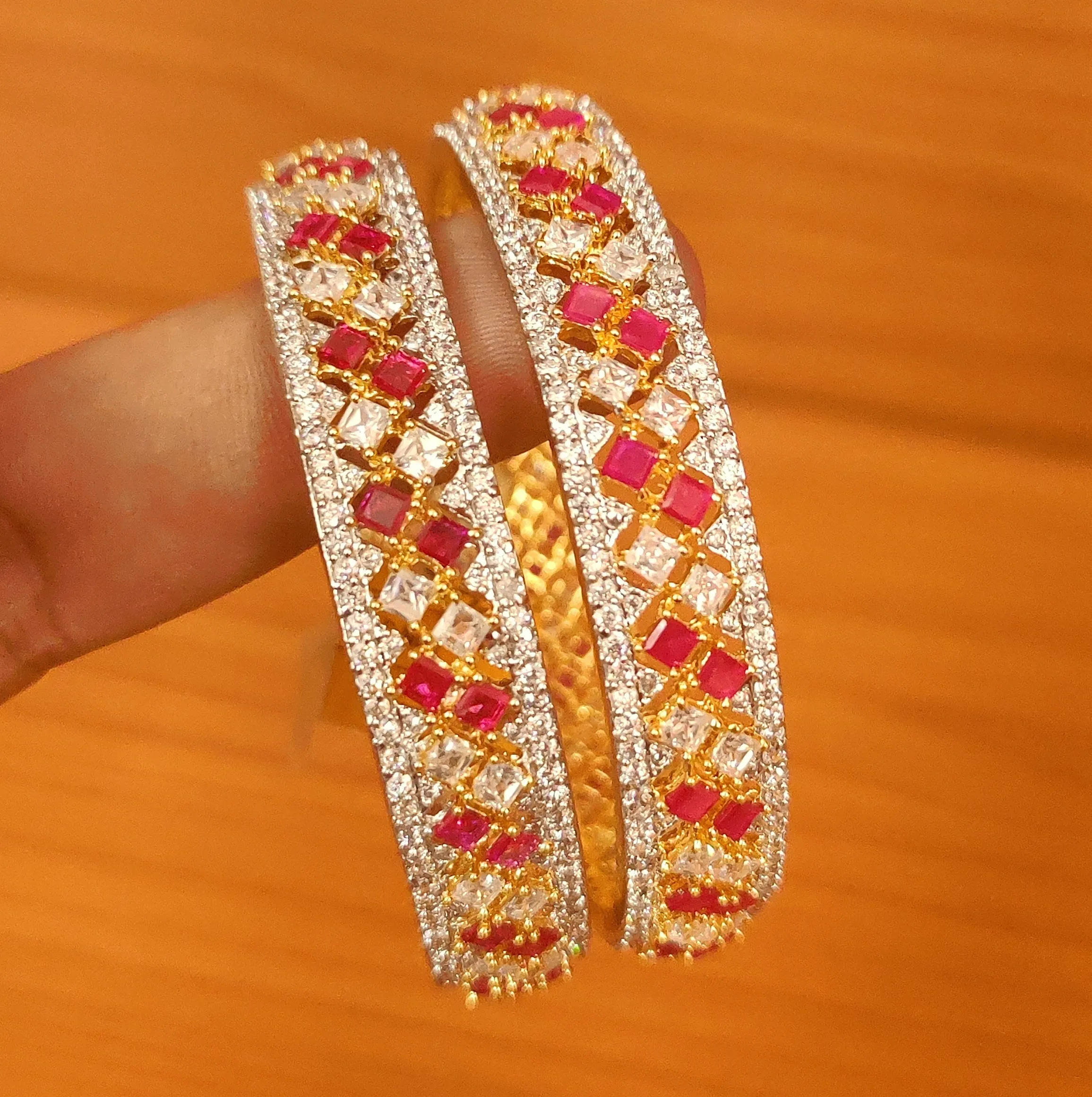 RUBY PRINCESS CUT CZ STUDDED DIAMOND LOOK BANGLES