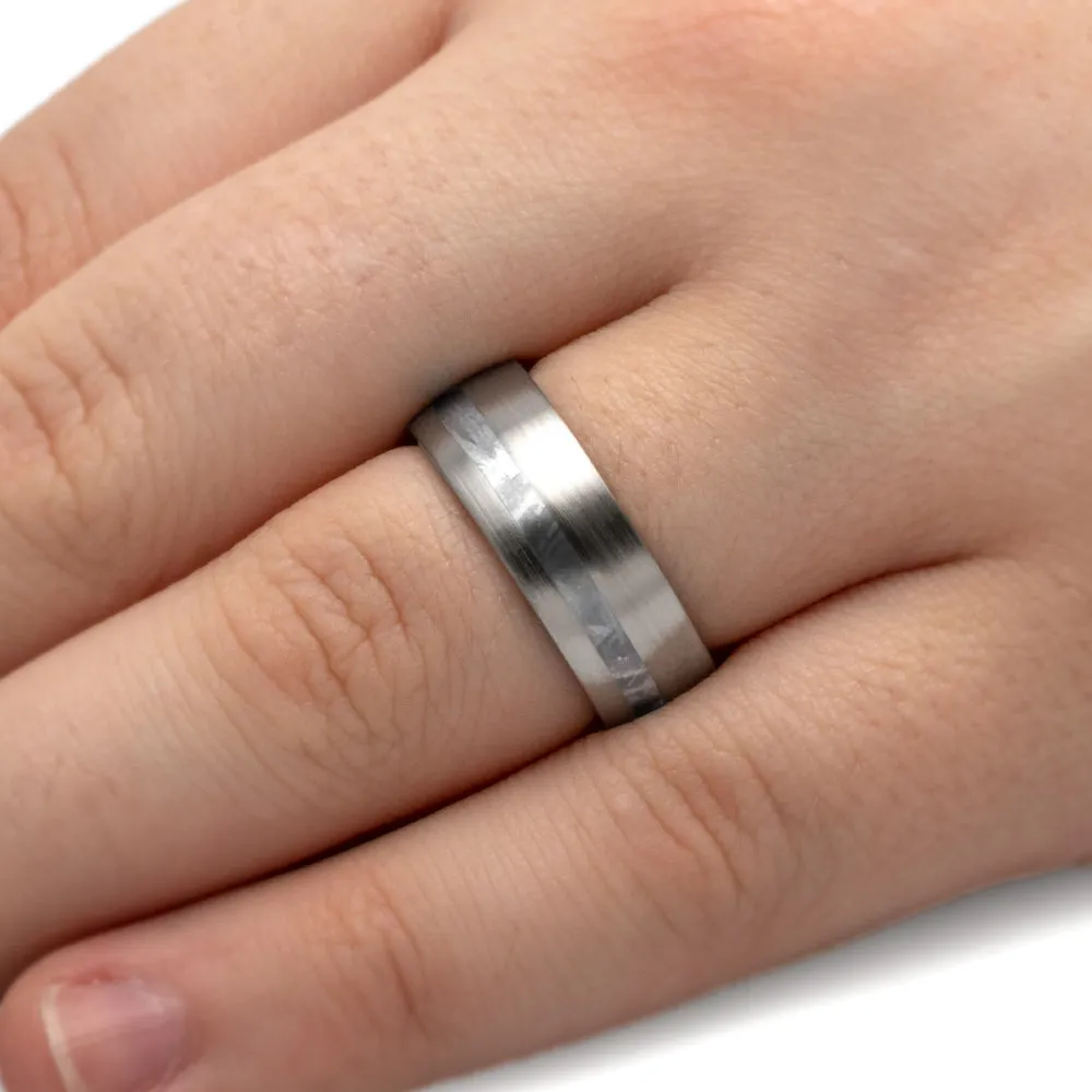 Rugged Men's Meteorite Wedding Band With Brushed Titanium