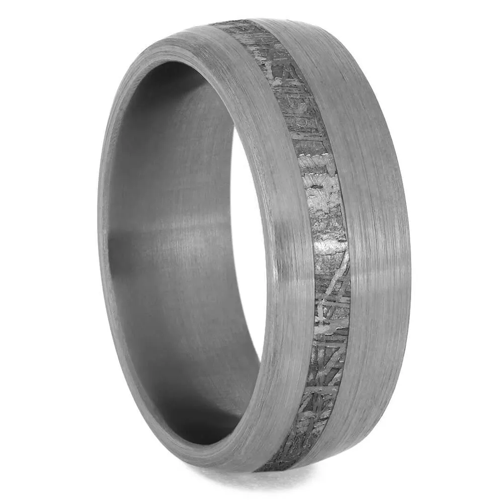 Rugged Men's Meteorite Wedding Band With Brushed Titanium
