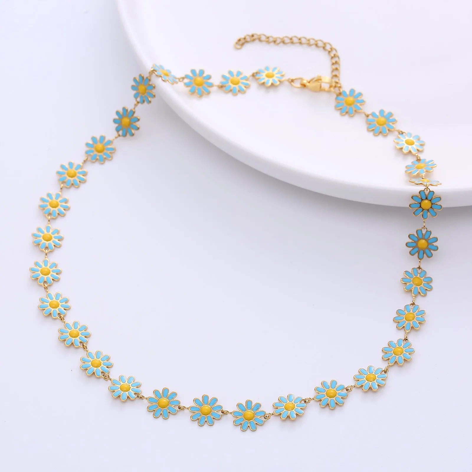 Rustic Flower Petal Flower Stainless Steel Oil Dripping Necklaces