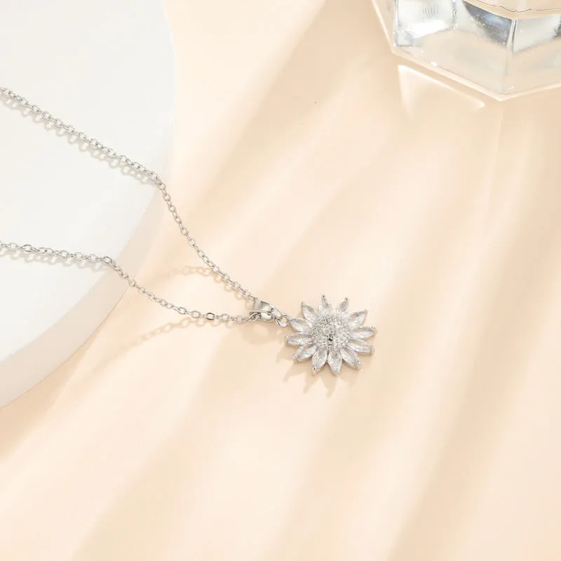 Rustic Flower Stainless Steel Diamond Inlay Necklaces