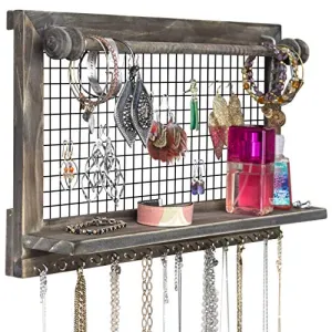 Rustic Jewelry Organizer with Bracelet Rod Wall Mounted l Wooden Wall Mount Holder for Earrings, Necklaces, Bracelets, and Many Other Accessories SoCal Buttercup