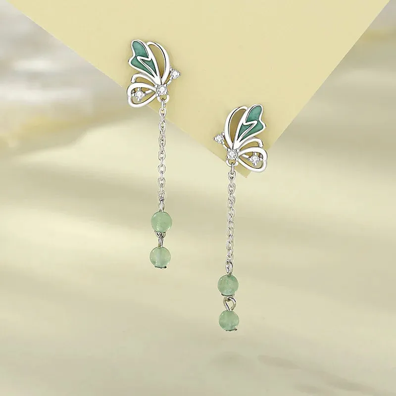 S925 Silver Butterfly Tassel Earrings