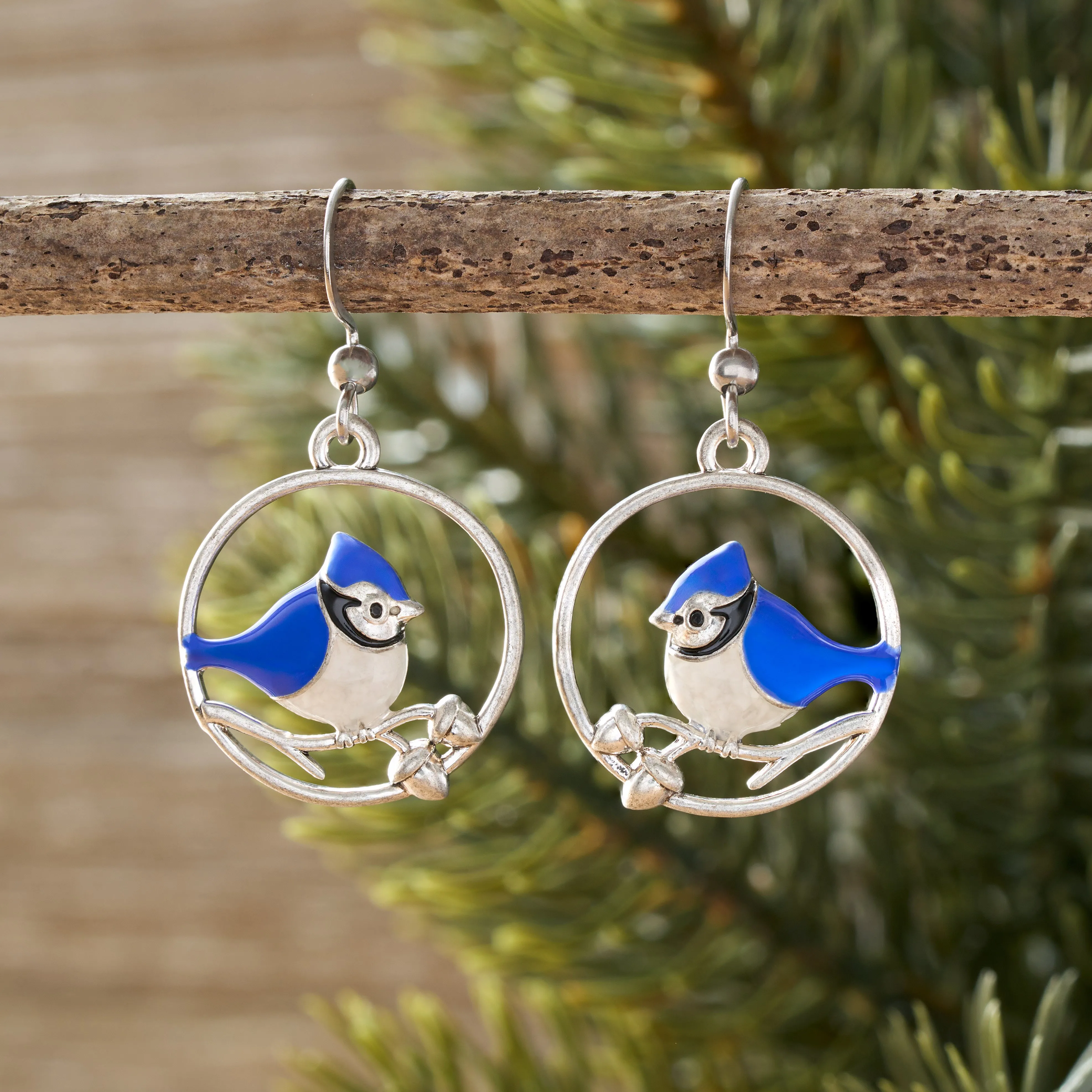 Sand Blue Jay Branch Earrings