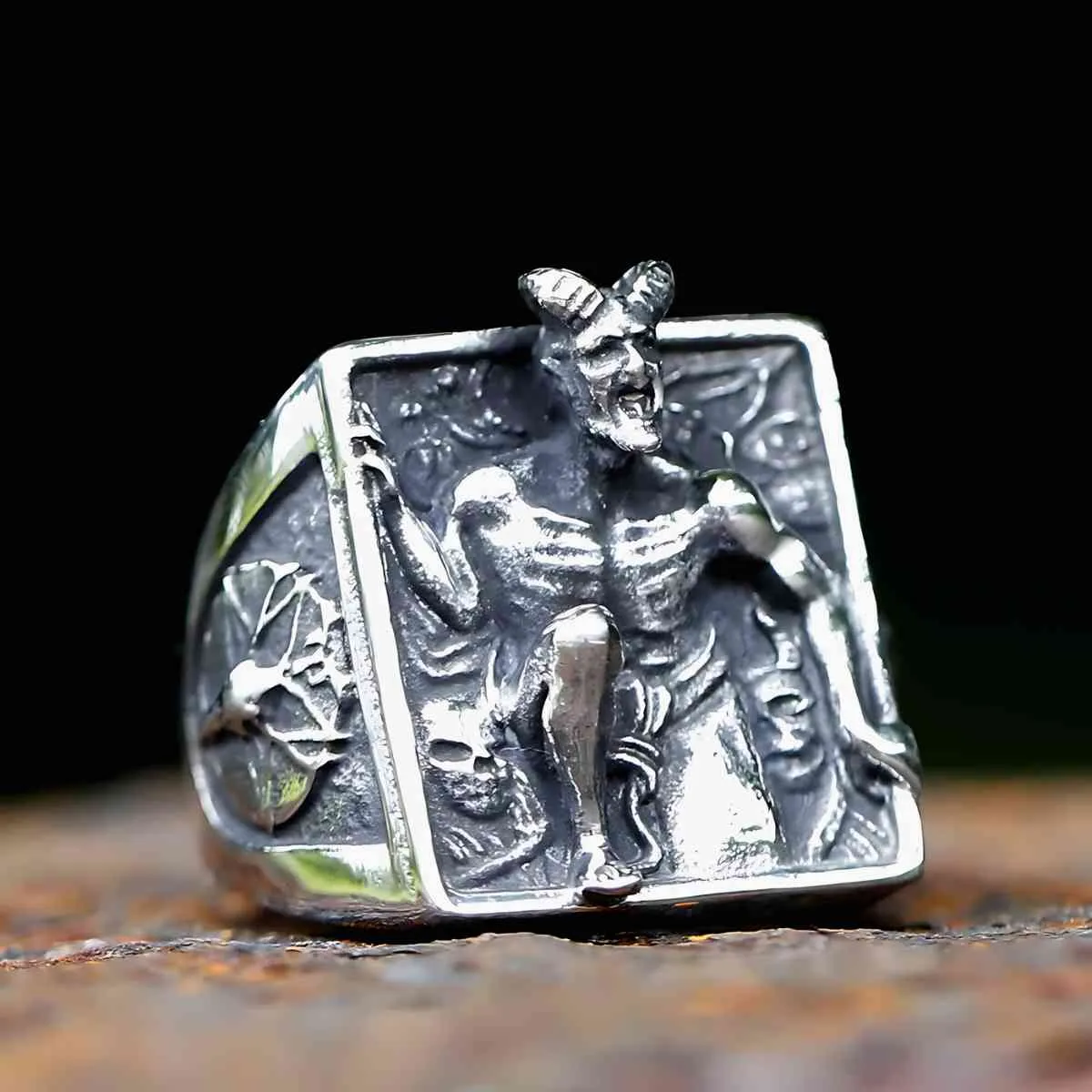 Satanic Baphomet Relief Ring