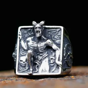 Satanic Baphomet Relief Ring