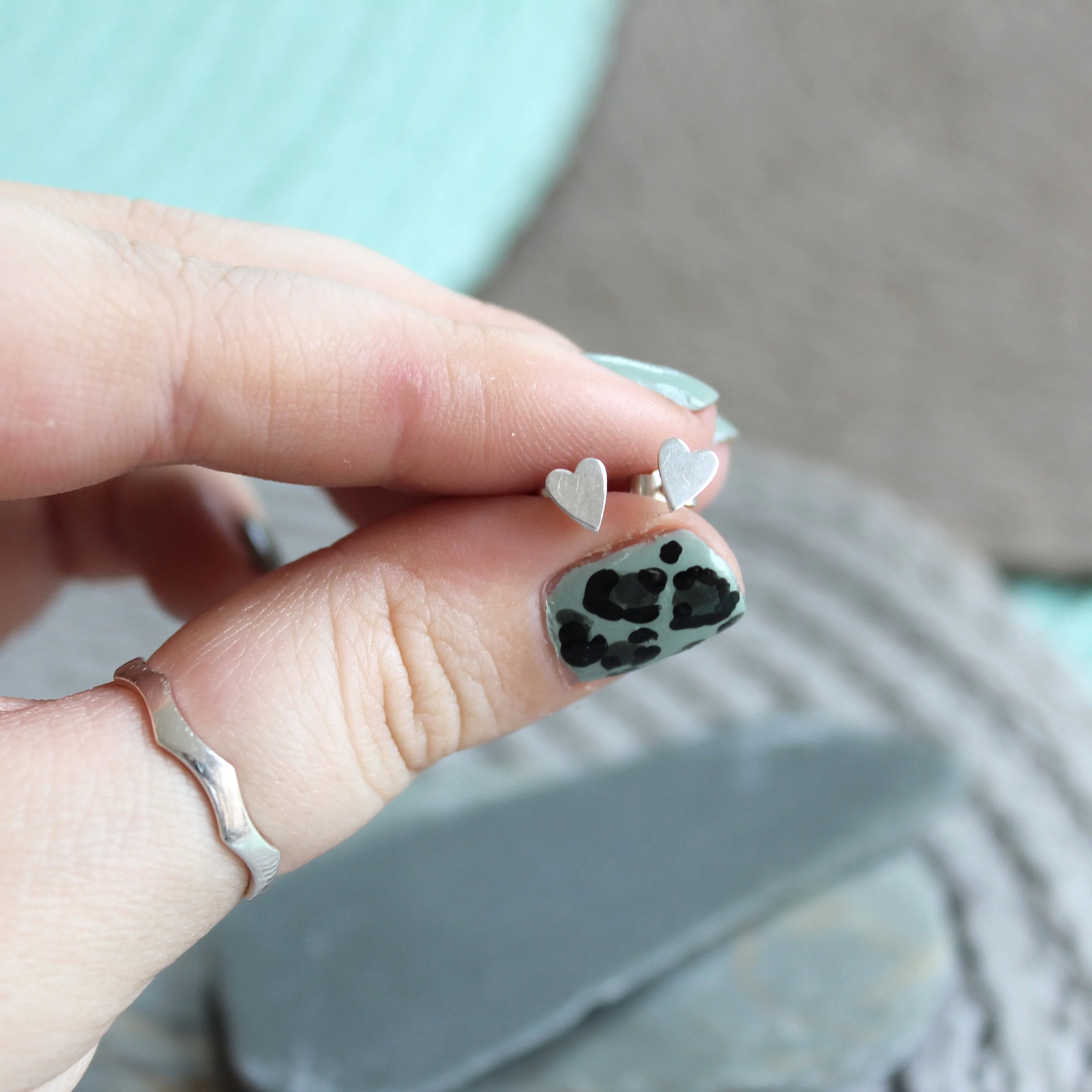 Silver Heart Studs
