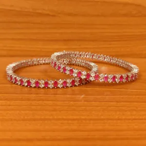 SILVER PLATED CZ STUDDED RUBY DIAMOND LOOK BANGLES