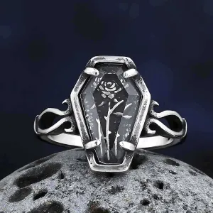 Silver Rose Coffin Ring