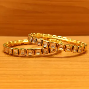SQUARE SHAPED KUNDAN POLKI MEENAKARI OPENABLE BANGLES