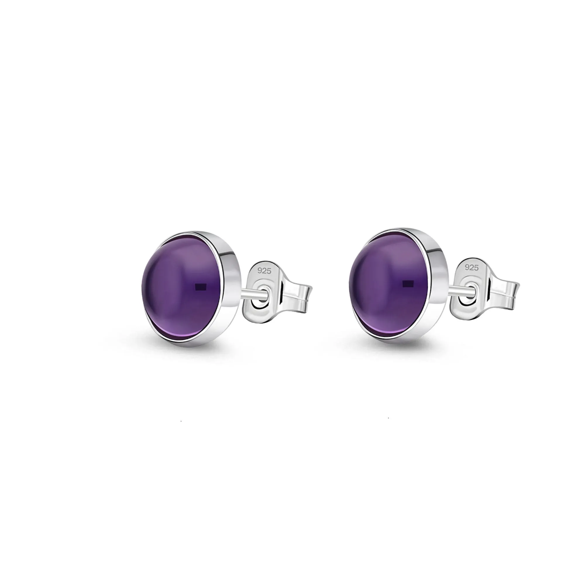 Sterling Silver Amethyst 8mm Round Stud Earrings