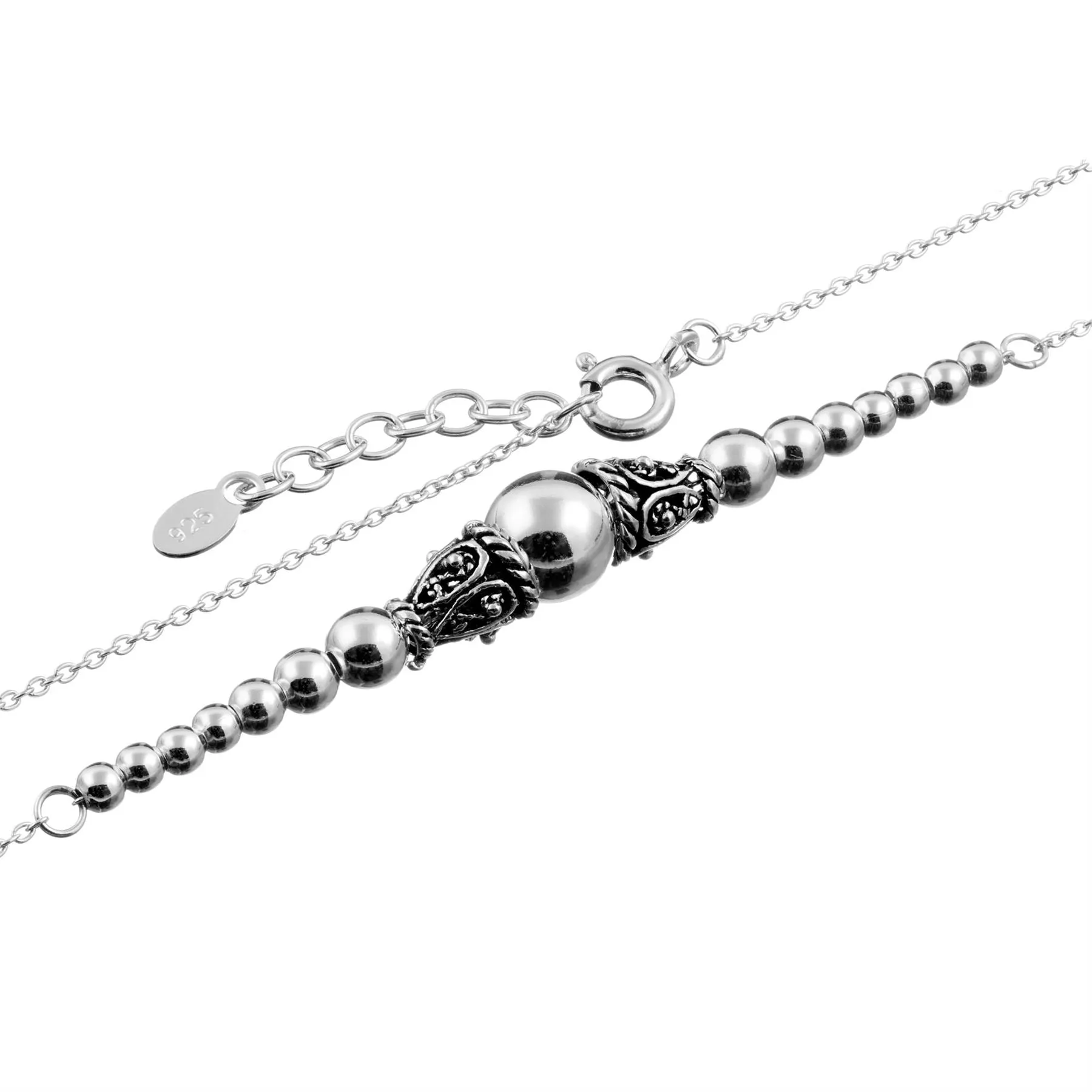 Sterling Silver Bali Style Ball Bead Beaded Chain Necklace
