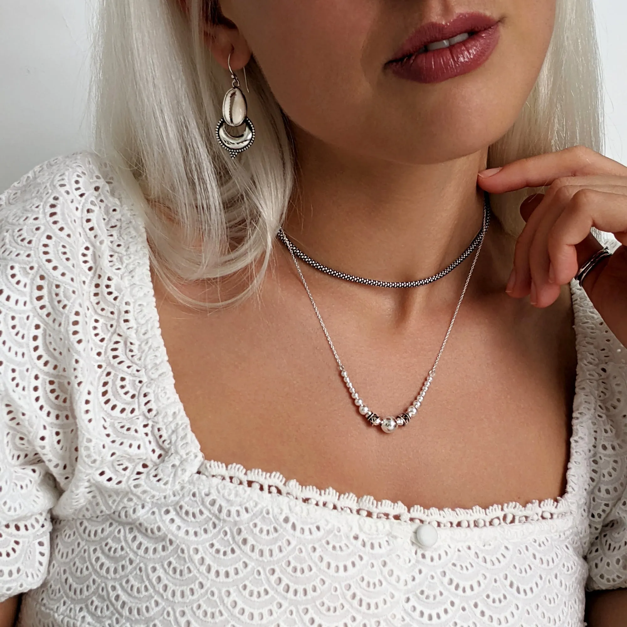 Sterling Silver Bali Style Ball Bead Beaded Chain Necklace