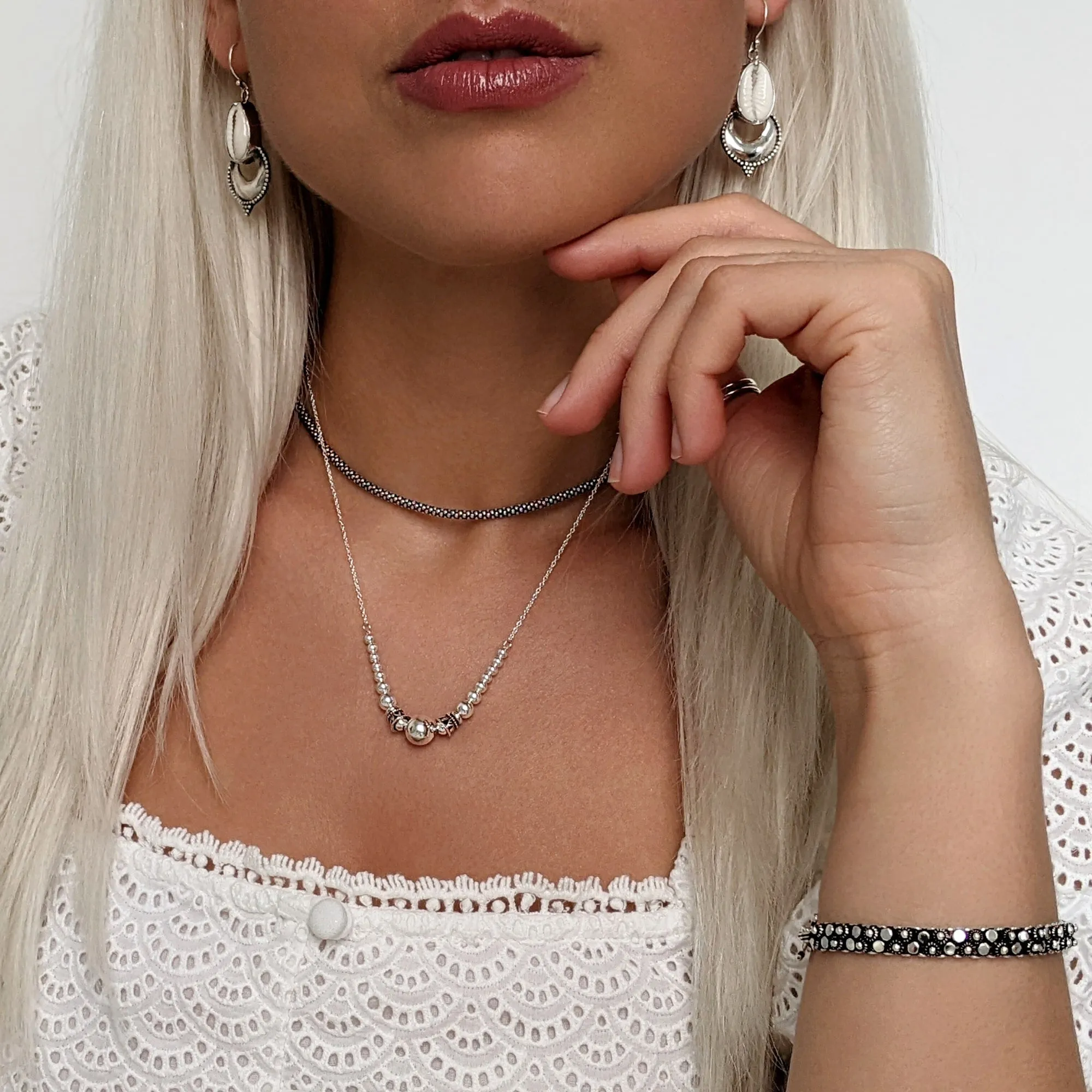Sterling Silver Bali Style Ball Bead Beaded Chain Necklace